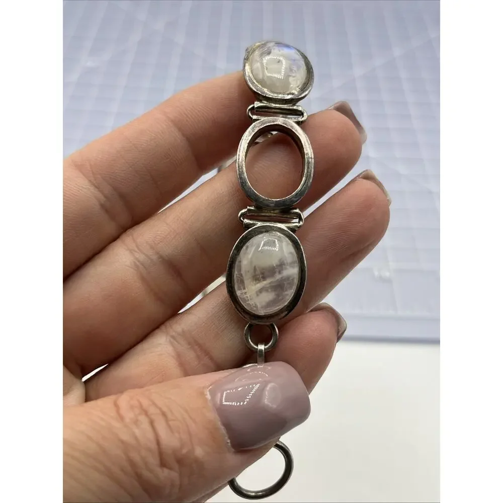 Vintage Sterling Silver Cabochon Moonstone Bracelet For Parts Craft Repair ASIS